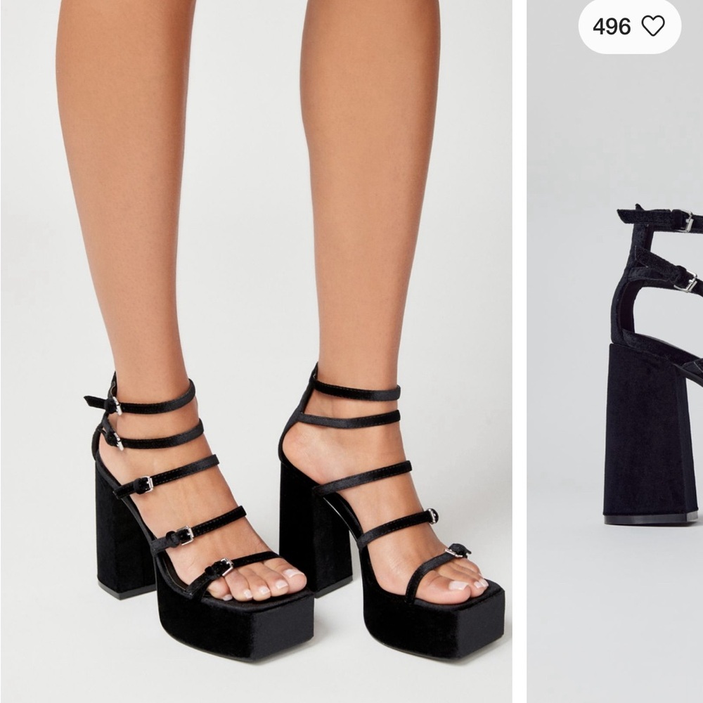 UO STRAPPY PLATFORM HEEL (VELVET BLACK)